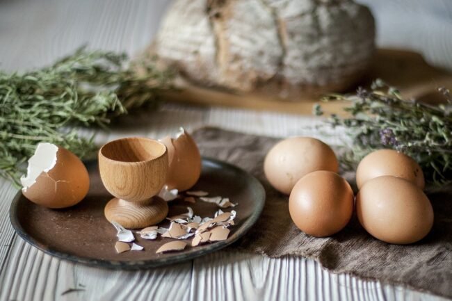 eggs and bread on a table